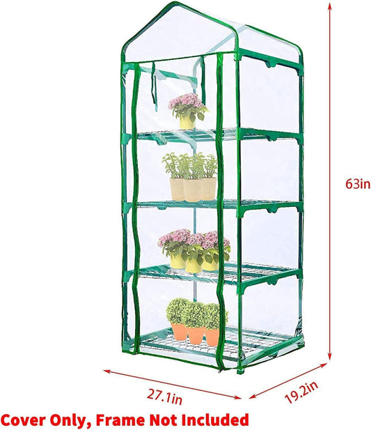 2 Pcs 4 Tier Greenhouse Replacement Cover- 27 x 19 x 63 Inch Clear PVC Plant Greenhouse Cover with Roll-Up V1258-DP02-C-538