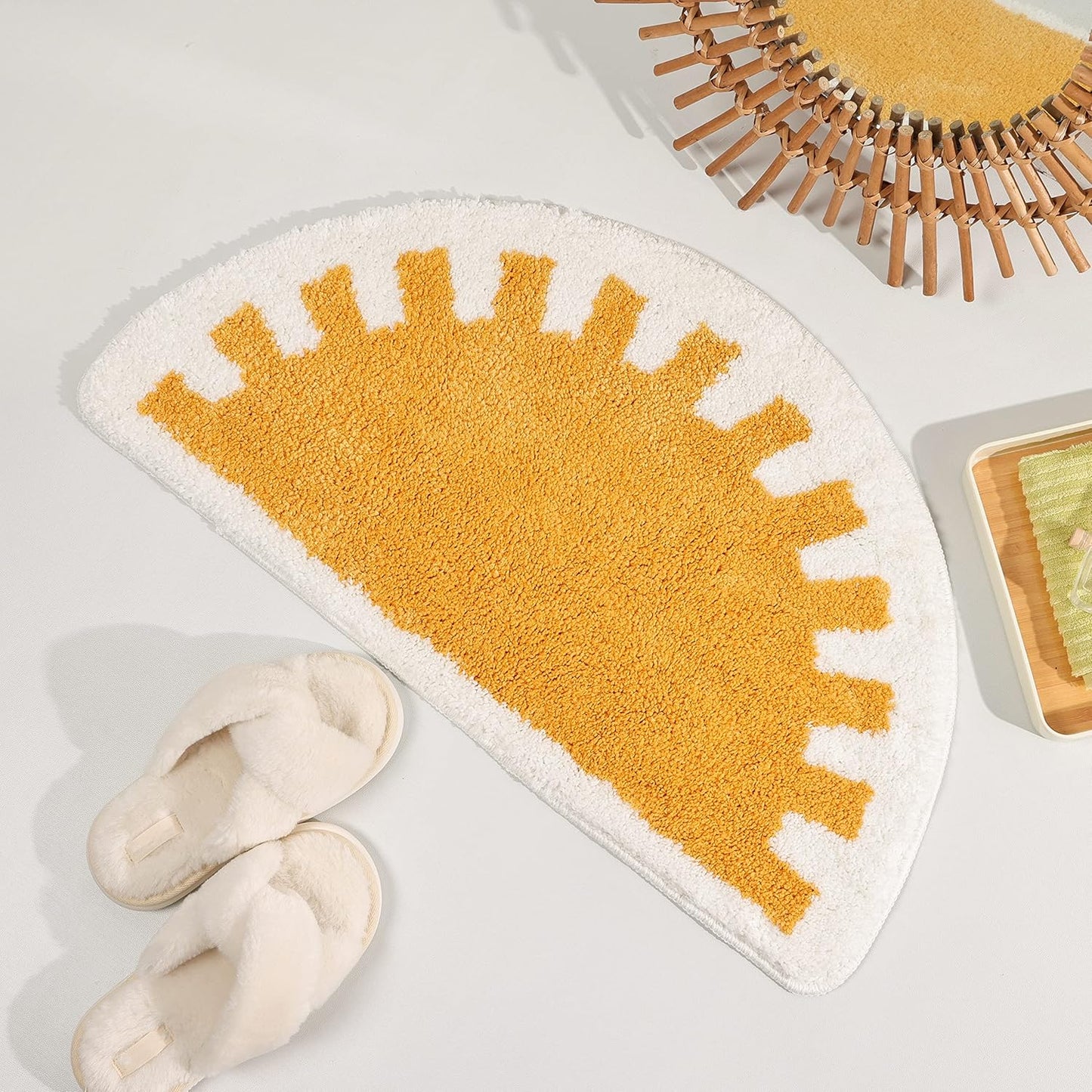 Bathroom Rugs Sun Bath Mat, Half Circle Cute Sunrise Bath Mat Soft and Fluffy, Water Absorbent Bath Rug V1258-DP02-C-558