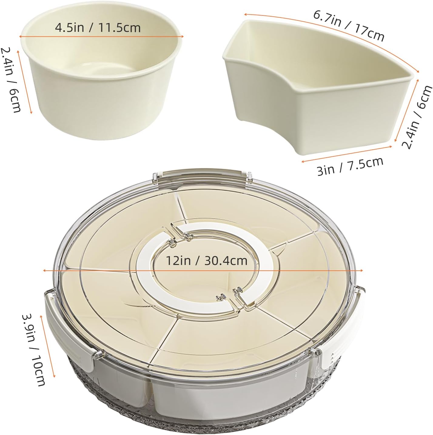 Divided Serving Tray with Lid and Handle, Stackable Snackle Box Container for Fruits Candy Organizer, V1258-DP02-C-574