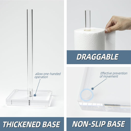 Transparent Acrylic Paper Towel Stand Holder, Freestanding Tabletop Roll Paper Tower Holder, Countertop Paper V1258-DP02-C-586