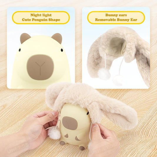 Capybara Night Light White Elephant Gifts - Rechargeable Silicone Touch Lamp, 2-Level Dimmable, 20-Min Timer, V1258-DP02-C-592