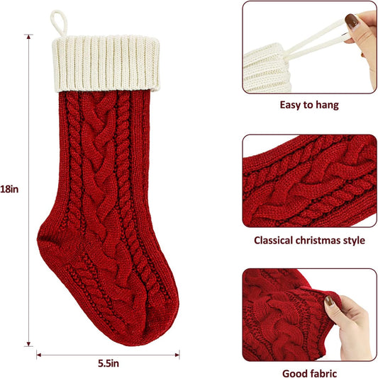 2 Pack 18" Personalized Christmas Stockings, 18inch Large Cable Knitted Xmas Hanging Stocking Decorations for V1258-DP02-C-613