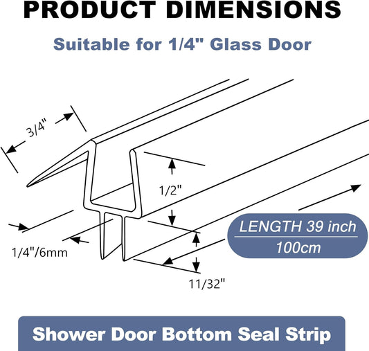 Frameless Shower Door Seal Set for 1/4 Inch Glass Doors - 2-Pack Bottom Seal and 2-Pack Side - Stop Shower V1258-DP02-C-615