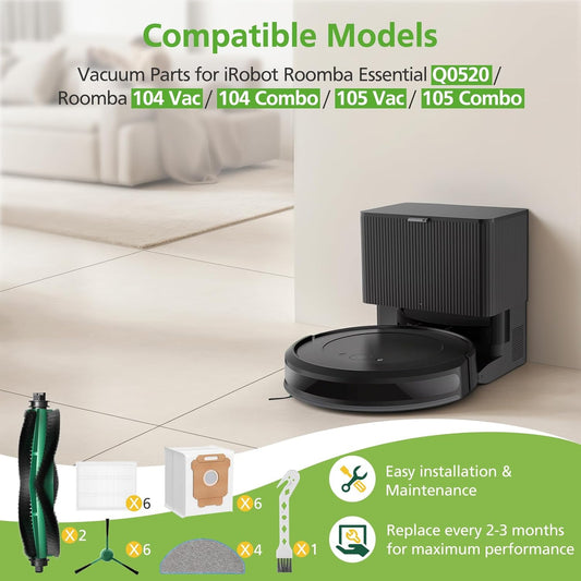 25 Pcs Replacement Parts for iRobot Roomba 104/105 Vac/ 105 Combo/ Q052 Robot Vacuum, Q0520 105 Accessories V1258-DP02-C-641