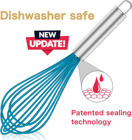 Silicone Whisk & Rainbow Kitchen Tongs Set, 304 Stainless Steel Tongs with Silicone Tips, 600F Heat V1258-DP02-C-653