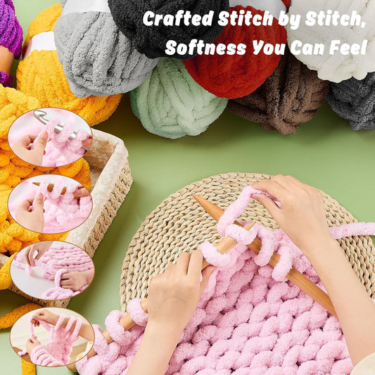 8 Pack Chunky Chenille Yarn for Crocheting- 30.6 Yards, 7.7oz, Super Bulky, Soft Fluffy Plush Yarn for Hand V1258-DP02-C-671