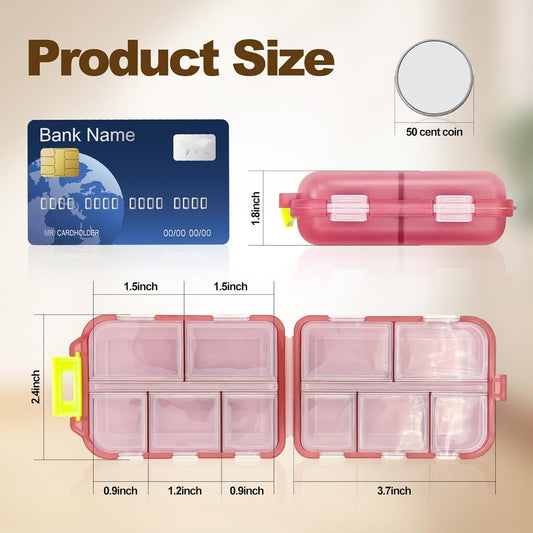3Pcs Pill Organizer with Medicine Labels, 10 Compartments Travel Pill Box with Removable Labels, Portable V1258-DP02-C-686
