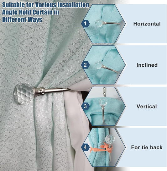 Curtain Holdbacks Silver Wall Mounted Curtain Holders Window Drapery Tiebacks with Clear Crystal Ball Quality V1258-DP02-C-688