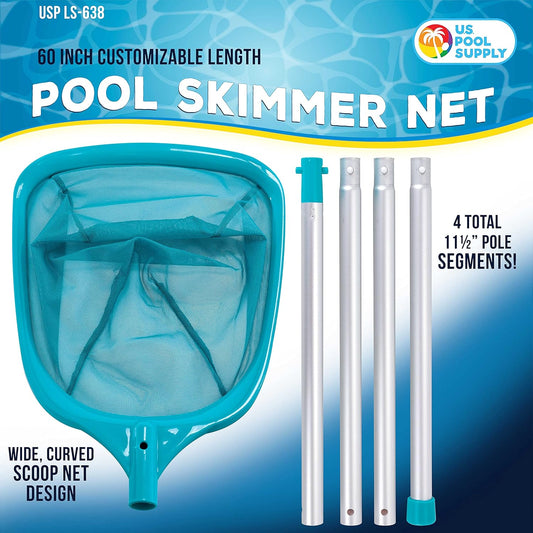 Swimming Pool 5 Foot Leaf Skimmer Net with 4 Aluminum Pole Sections - 6" Deep Ultra Fine Mesh Netting Bag V1258-DP02-C-696
