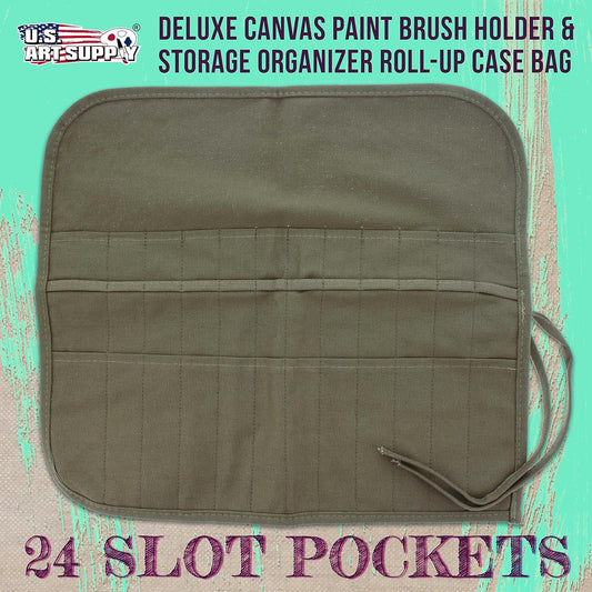 Deluxe Canvas Art Paint Brush Holder & Storage Organizer Roll-Up Case Bag - 24 Slot Pockets Carry Pouch - V1258-DP02-C-698