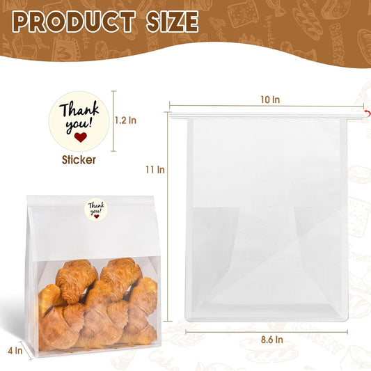 60pcs Bakery Bags with Thank You Stickers,11x8.6x4 inches Sourdough Bread Bags with Tin Tie Tab Lock Smoother V1258-DP02-C-713