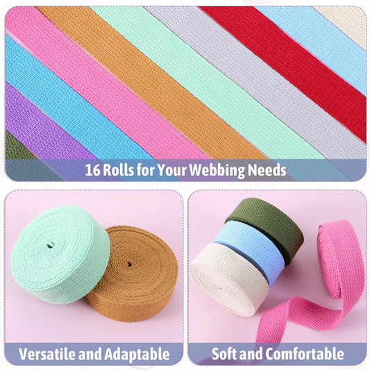 Vin Beauty 16 Rolls Cotton Webbing Strap 1 Inch Wide 3.3 Yard Polyester Webbing Straps for Bag Making V1258-DP02-C-747