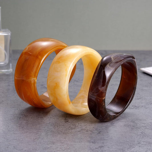 Kvekstio Chunky Resin Bangle Set for Women - 3 Pack Irregular Wide Acrylic Marble Bracelets, Bold Statement V1258-DP02-C-752