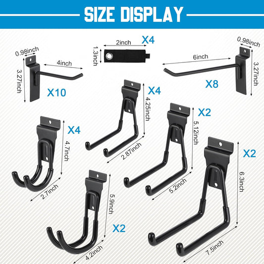 Landhoow 36 Pcs Slatwall Hooks & Hangers 32 Pcs Heavy Duty Slat Wall Hanging Hooks with 4 Pcs Storage Straps V1258-DP02-C-761