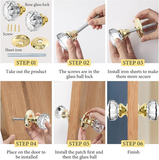 Amylove 1 Set Glass Door Knobs Antique Crystal Door Knobs Vintage Mortise Style Fluted Replacement Kit with V1258-DP02-C-773
