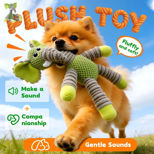 Linen Safari Companions Dog Toys, Durable Toy with Squeaker for Small Medium Large Dogs, Chew Resistant V1258-DP02-C-792