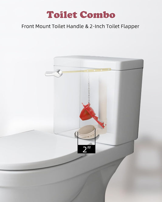 Universal Front Mount Toilet Handle Replacement Kit with 2-inch Universal Toilet Flapper, Stainless Steel V1258-DP02-C-804