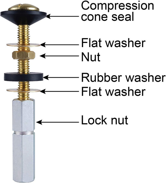 2 Pack Toilet Tank to Bowl Bolt Kits, Heavy Duty Bolts Toilet Bolts for Tank Solid Brass with Extra Long Nuts V1258-DP02-C-805