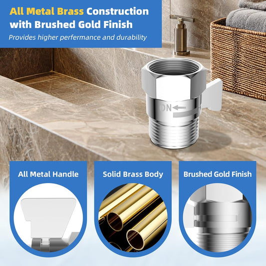 All Metal Shower Head Flow Control Valve, G1/2 Brass Shut-off Valve with Metal Handle Lever, 90 Inch V1258-DP02-C-810
