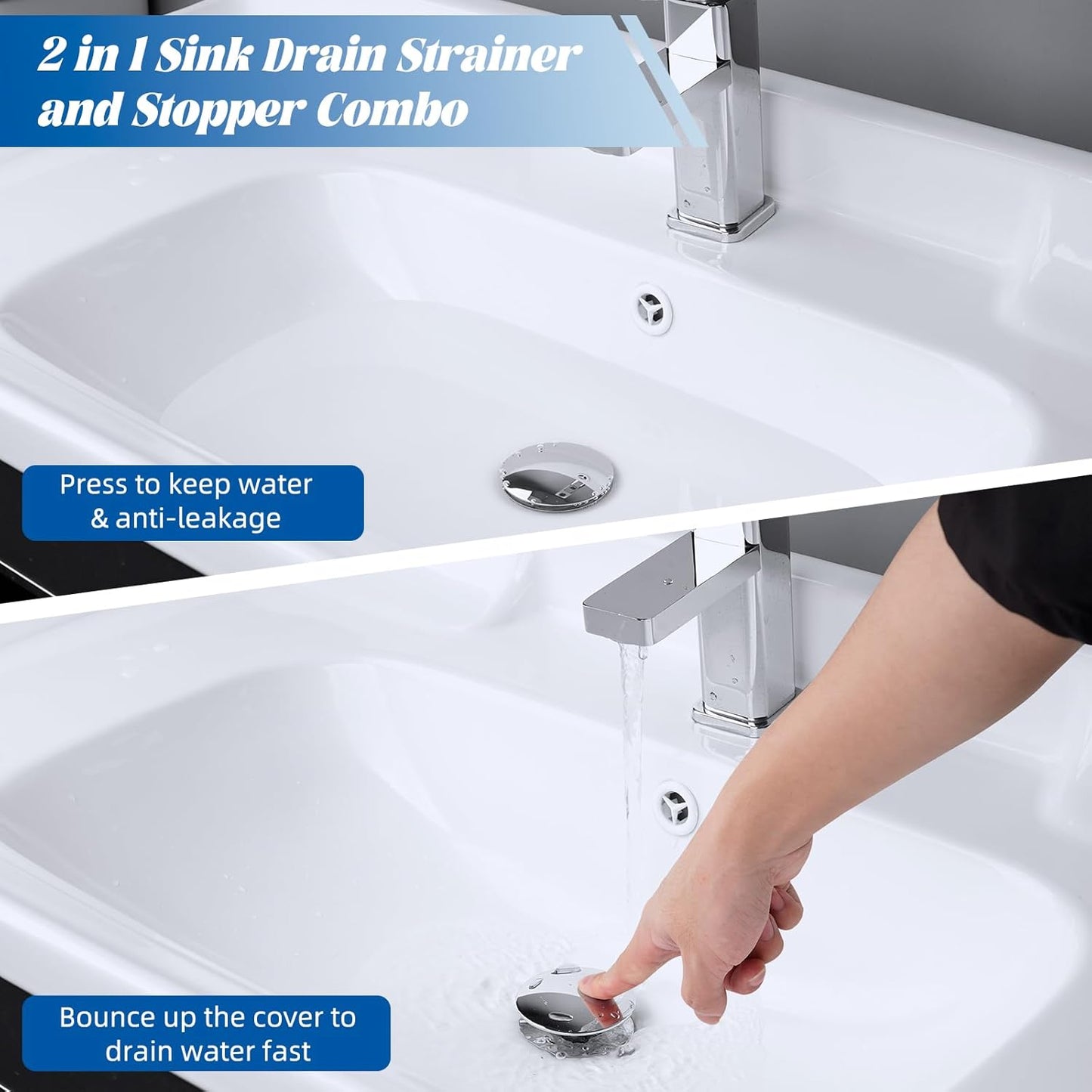 Upgraded 3 in 1 Bathroom Sink Drain Strainer V1258-DP02-C-818