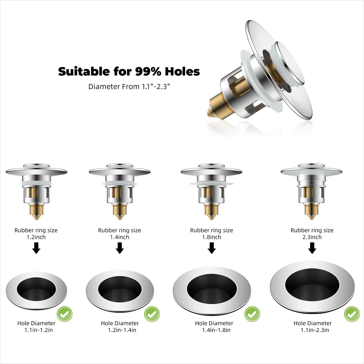 Upgraded 3 in 1 Bathroom Sink Drain Strainer V1258-DP02-C-819