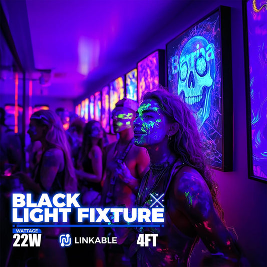 UV LED Blacklight Bar, 22W 4ft, T5 Integrated Bulb, Black Light Fixture for Blacklight Poster, Halloween V1258-DP02-C-852