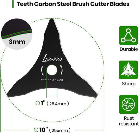 (2-Set) 10" x 3 Teeth Carbon Steel Brush Cutter Blades with Washers - 2 Blades and 2 Washers - Blades for V1258-DP02-C-906