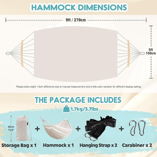 Garden Cotton Hammock Comfortable Fabric Hammock with Spreader Bar Sturdy Hammocks Up to 450lbs Portable V1258-DP02-C-931