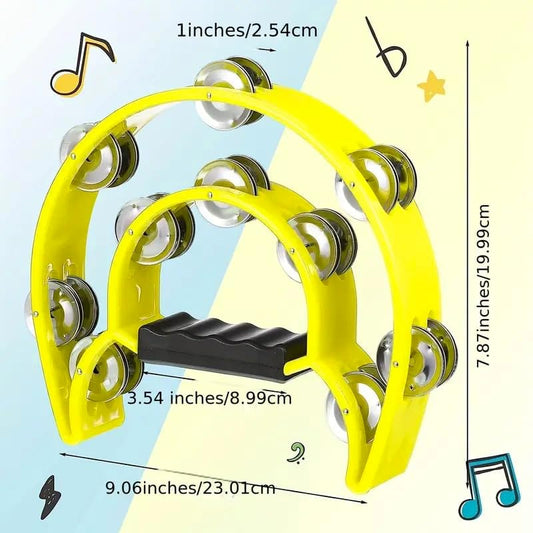 Double Row Tambourine, Half-Moon Musical Tambourine Hand Held for Kids, Adults, Party, KTV 4 colors (9 inch, V1258-DP02-C-95