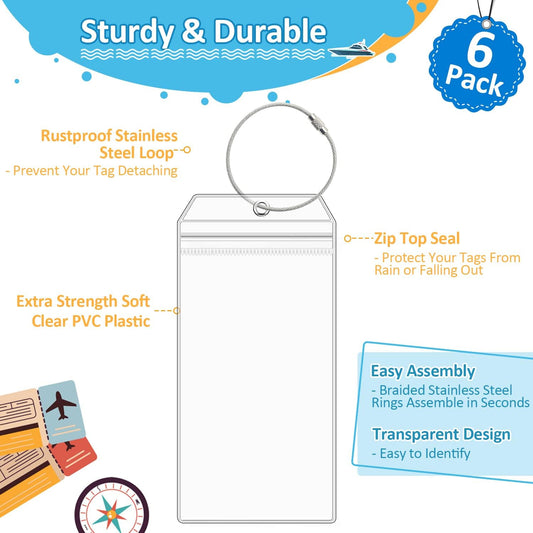 Cruise Luggage Tags, 6 Pack Cruise Luggage Tag Holder for Royal Caribbean, Celebrity Cruise Essentials, V1258-DP02-D-148