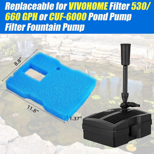 Replacement Sponge Filter Pad Compatible with VIVOHOME 530/660 GPH or CUF-6000 Pond Filter Pump Fountain V1258-DP02-D-188