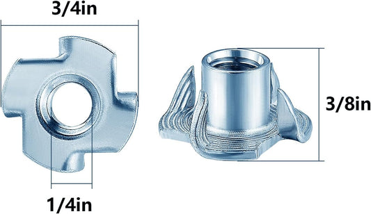 T-Nuts 1/4 * 20 (100 pcs), zinc Plated Steel, for Wood, Climbing Holds and cabinets V1258-DP02-D-204