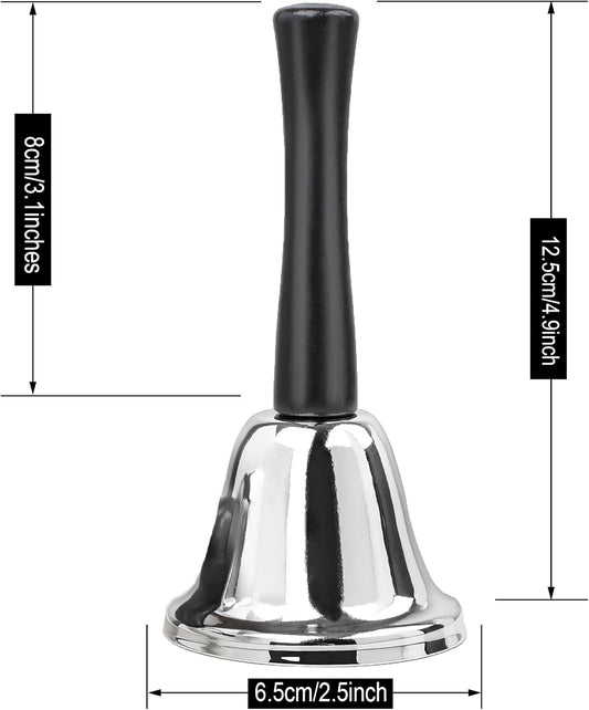 2 Pack Hand Bell, Silver Steel Bell, Ringing Bell with Handle, Dinner Bells for Inside Classroom Bell, for V1258-DP02-D-219