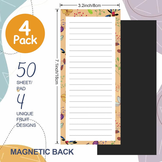 Magnetic Notepads for Refrigerator - Flower Design, 50 Sheets Per Pad, 4 Pack Memo Pads for Grocery Lists and V1258-DP02-D-220