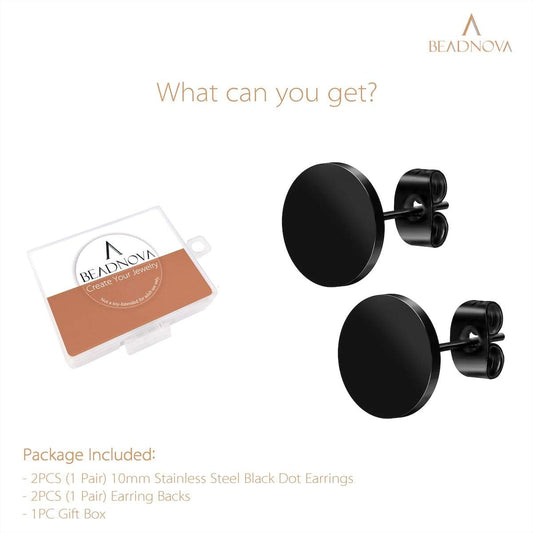 Stainless Steel Stud Earrings Flat Circle Dot Earrings Fake Plugs Black Stud Piercing Post Earrings Fake V1258-DP02-D-243