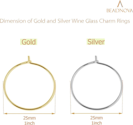 Wine Glass Charm Rings 120pcs Gold and Silver Plated 25mm Beading Charm Rings Wine Glass Marker for Birthday V1258-DP02-D-259