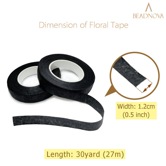 Floral Tape 1/2inch Black Flower Tape for Bouquets Floral Arranging Stem Wrap Craft (Black 2roll, Total V1258-DP02-D-290