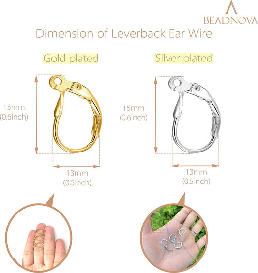 Leverback Earring Hooks 80pcs French Ear Wire Lever Back Earwire for Jewelry Making Crafting (Gold and Silver) V1258-DP02-D-296