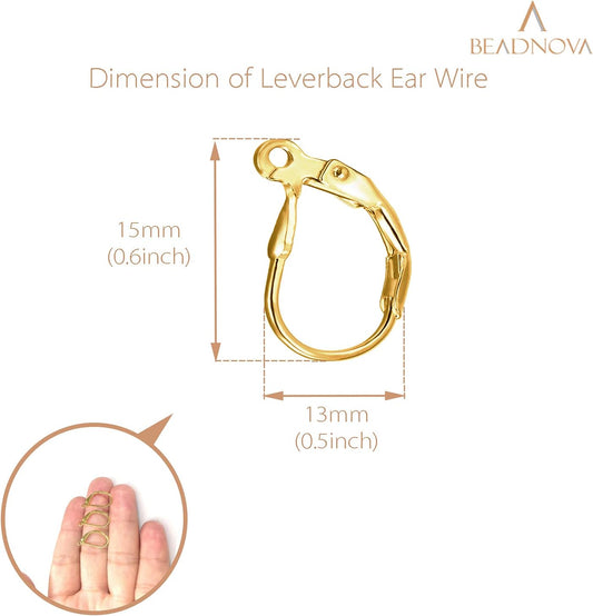 Leverback Earring Hooks 60pcs French Ear Wire Lever Back Earwire for Jewelry Making Crafting (Gold) V1258-DP02-D-304