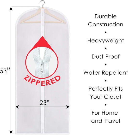 Zippered Garment Bag, Large 53 x 23 inches, Dress Bag for Gowns, Suits, Jackets, Dresses, Hanging Clothing V1258-DP02-D-345