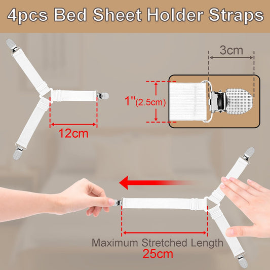 4pcs Bed Sheet Straps Holders, Adjustable Non Slip Elastic Bedsheet Grippers Triangle Mattress Suspenders, V1258-DP02-D-35
