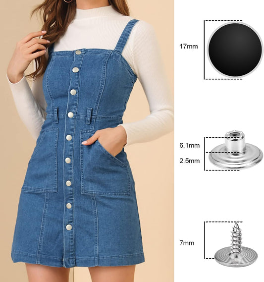 24 Pcs 17mm Jeans Button Replacement, Metal Buttons for Jeans No-Sew Nailess Removable Button for Jacket V1258-DP02-D-36