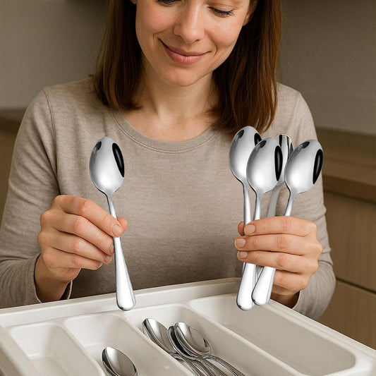 Stainless Steel Teaspoons, 6-Piece Coffee & Dessert Spoons Set, 6.7 Inch Small Spoons for Tea, Sugar, Yogurt V1258-DP02-D-360