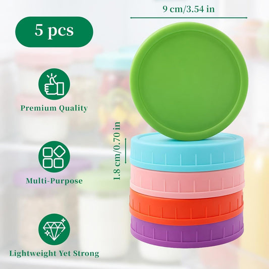 5 Pcs Wide Mouth Mason Jar Lids, 86mm Plastic Storage Caps for Wide Mouth Jars Covers - Reusable Storage V1258-DP02-D-410