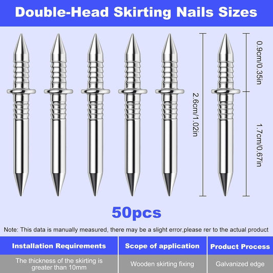 Double Headed Skirting Nails, 50PCS Invisible Seamless Baseboard Screws, Solid Wood Baseboard Double-Headed V1258-DP02-D-421