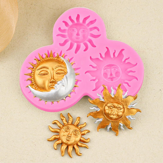 Sun Moon Face Fondant Mold, Silicone Chocolate Candy Mold for DIY Baking Sugar Craft Gum Resin Clay Cake V1258-DP02-D-423