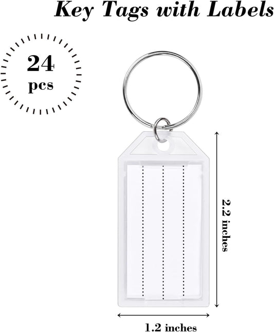 24 PCS Tough Key Tags with Labels, Key Chain Tags with Transparent Covers & Split Rings for Luggage, Office, V1258-DP02-D-444