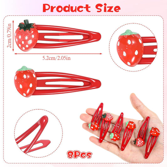 8PCS Small Strawberry Hair Clips, Metal Snap Hair Clips for Women Girls, Cute Hairs Barrettes Cute Strawberry V1258-DP02-D-463