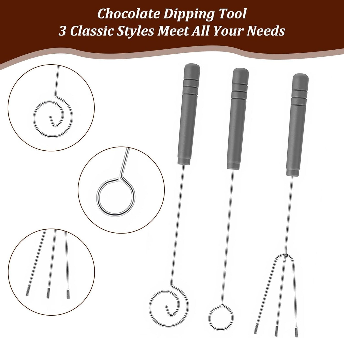 3PCS Chocolate Dipping Tools, Stainless Steel Candy Dipping Tools Set, Chocolate Dip Fork Baking Supplies, V1258-DP02-D-476