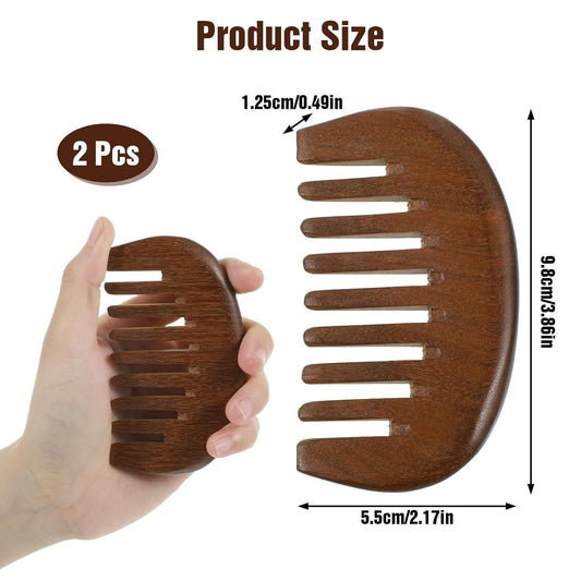 Matwses 2 Pcs Natural Wooden Hair Comb, Wooden Wide Tooth Comb, Vintage Wood Scalp Massage Combs for Women V1258-DP02-D-478